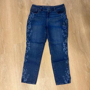 Chicos Womens Perfect Stretch Girlfriend Slim Ankle Jeans Floral Size 1